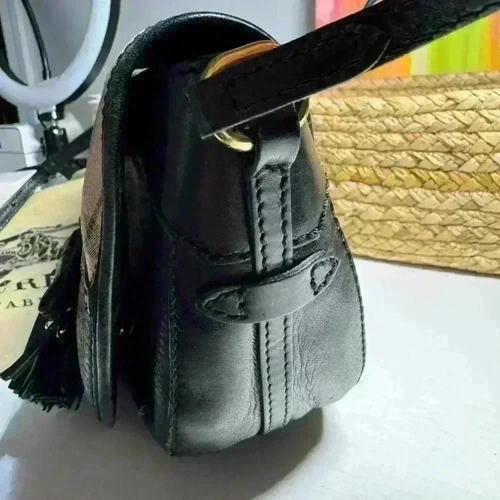 BURBERRY Haymarket Check MaydownCrossbody Bag Black - Picture 15 of 15